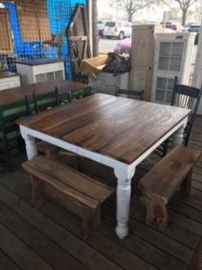 Primitive-style table made from repurposed materials
