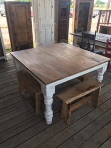 Primitive-style table made from repurposed materials