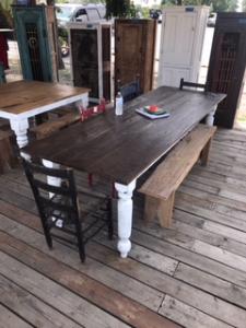 Primitive-style table made from repurposed materials