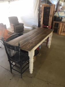 Primitive-style table made from repurposed materials