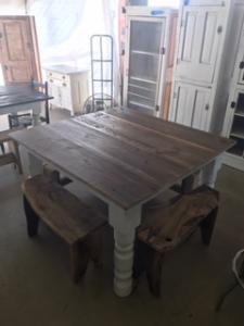 Primitive-style table made from repurposed materials