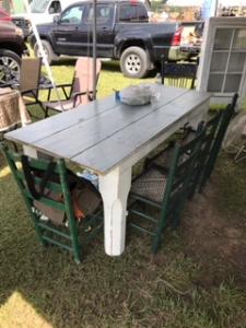 Primitive-style table made from repurposed materials