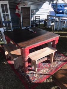 Primitive-style table made from repurposed materials