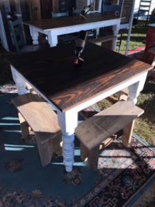 Primitive-style table made from repurposed materials