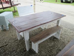 Primitive-style table made from repurposed materials
