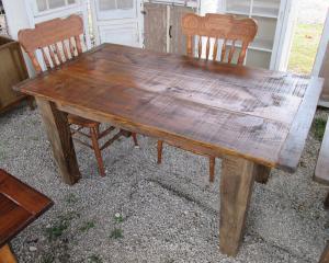Primitive-style table made from repurposed materials