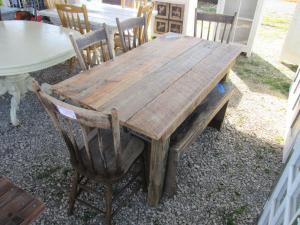 Primitive-style table made from repurposed materials
