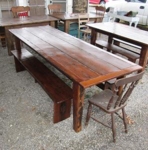 Primitive-style table made from repurposed materials