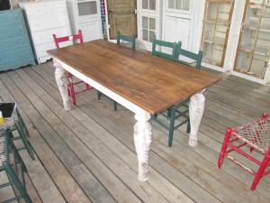 Primitive-style table made from repurposed materials
