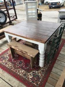 Primitive-style table made from repurposed materials
