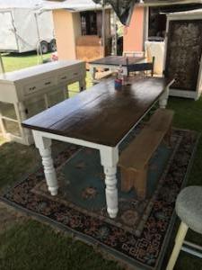 Primitive-style table made from repurposed materials