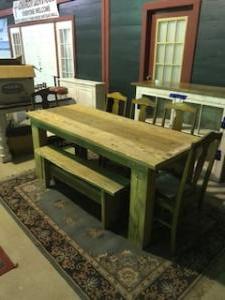 Primitive-style table made from repurposed materials